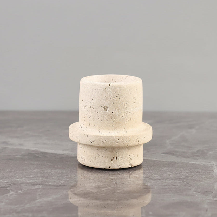 Travertine Stone Candle Holder | Japandi Natural Limestone Pillar Holder, candle holders, lifestyle view, blending