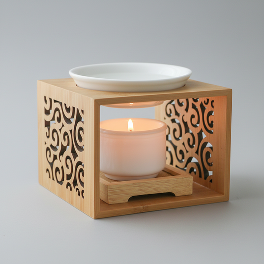 Bamboo Wax & Oil Warmer | Japandi Carved Aromatherapy Burner, candle holders, crafted in a warm Japandi minimalist style