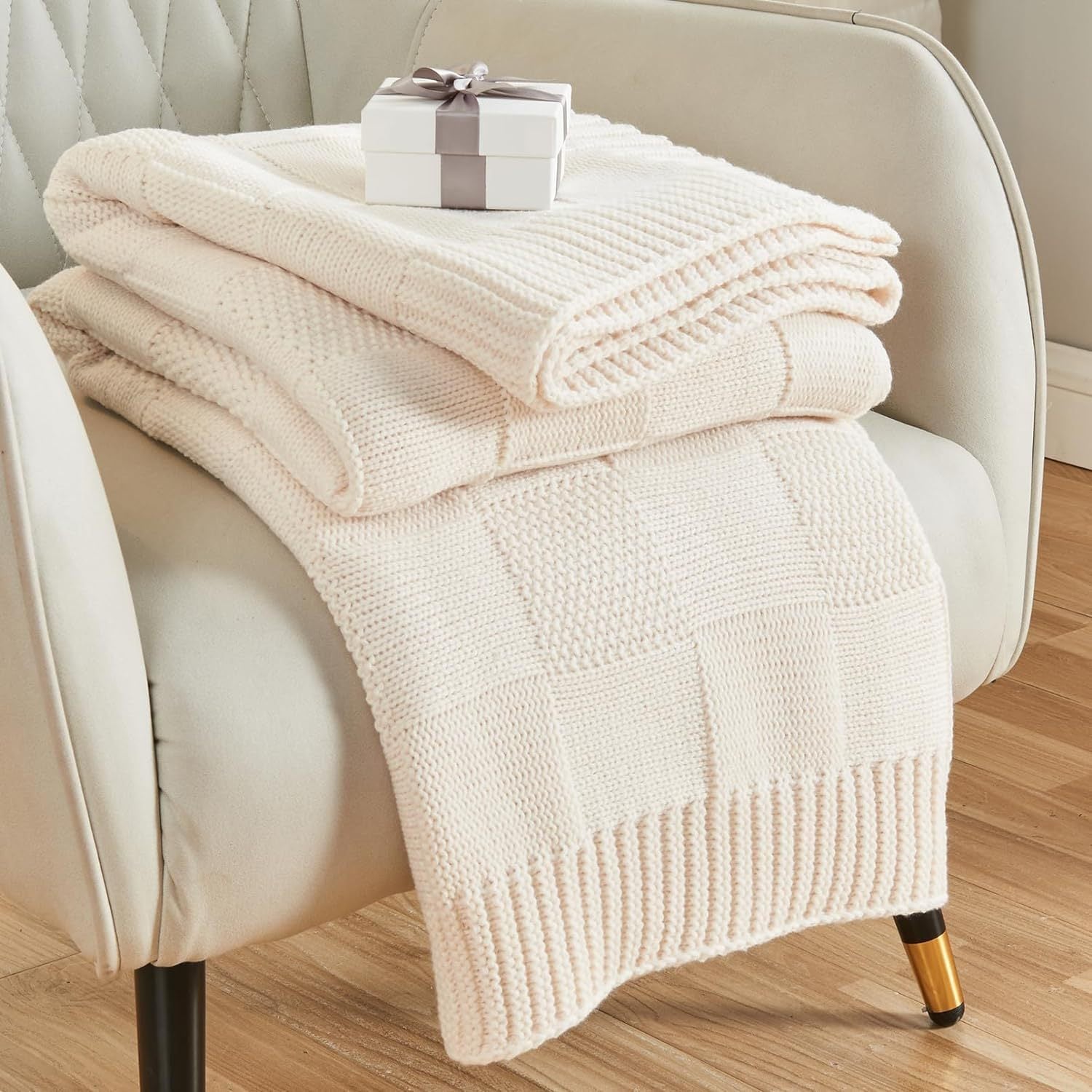 Block Knit Throw Blanket | Japandi Geometric Sofa Throw, blankets & throws, crafted in a warm Japandi minimalist style