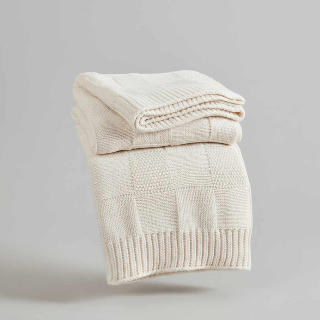 Block Knit Throw Blanket | Japandi Geometric Sofa Throw, blankets & throws, front view, with calming Nordic simplicity