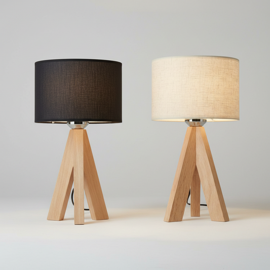 Wooden Tripod Table Lamp – Hemp Shade Scandinavian Bedside Light, night lights, crafted in a warm Japandi minimalist style