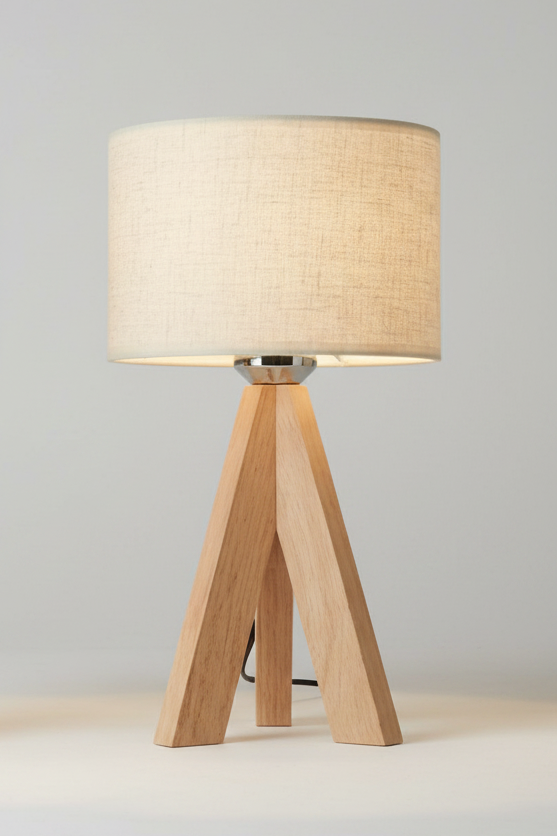 Wooden Tripod Table Lamp – Hemp Shade Scandinavian Bedside Light, night lights, alternate angle, for a serene modern home