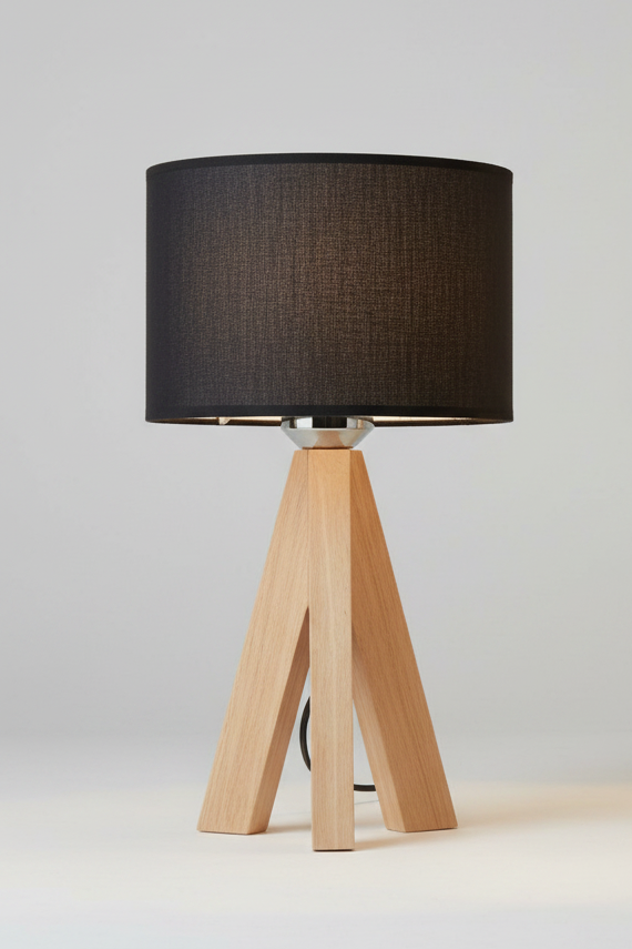 Wooden Tripod Table Lamp – Hemp Shade Scandinavian Bedside Light, night lights, lifestyle view, blending Scandinavian and