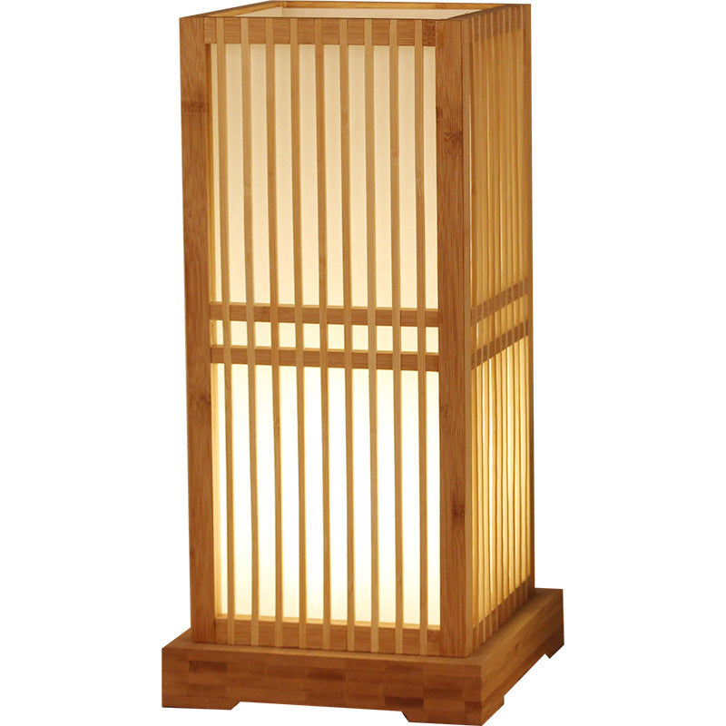 Handmade Bamboo Japanese Table Lamp – Artisan Bedside Light, night lights, detail view, embracing wabi-sabi natural