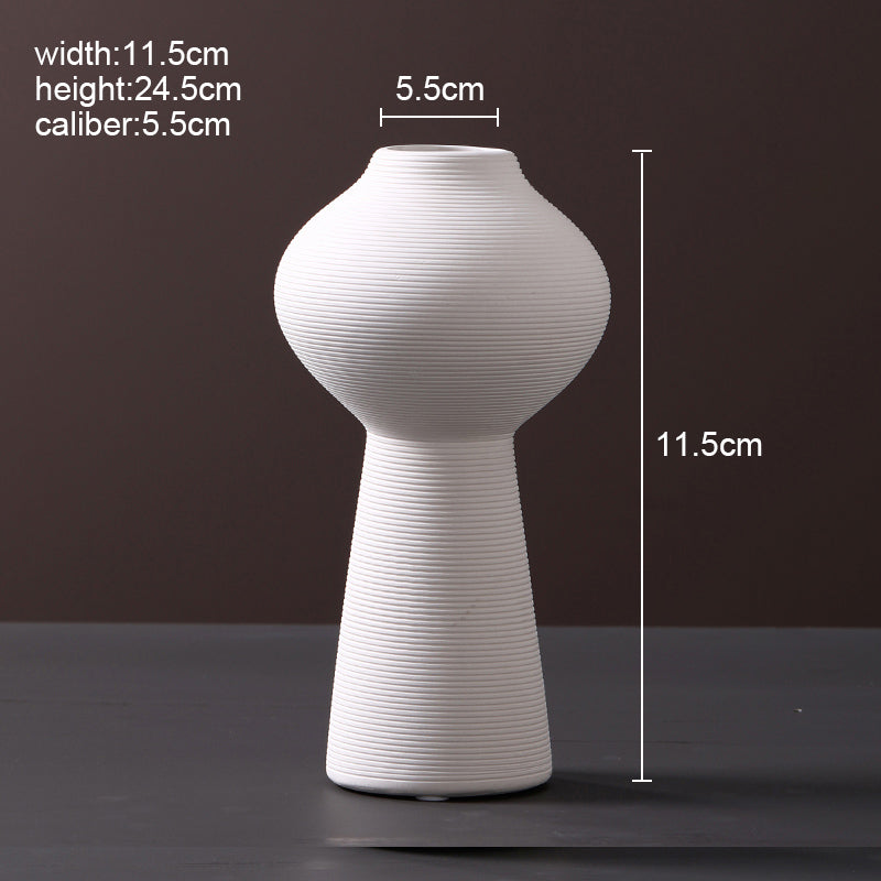 Ribbed Ceramic Vase | Japandi Sculptural Matte White Vessel, vases & vessels, front view, with calming Nordic simplicity