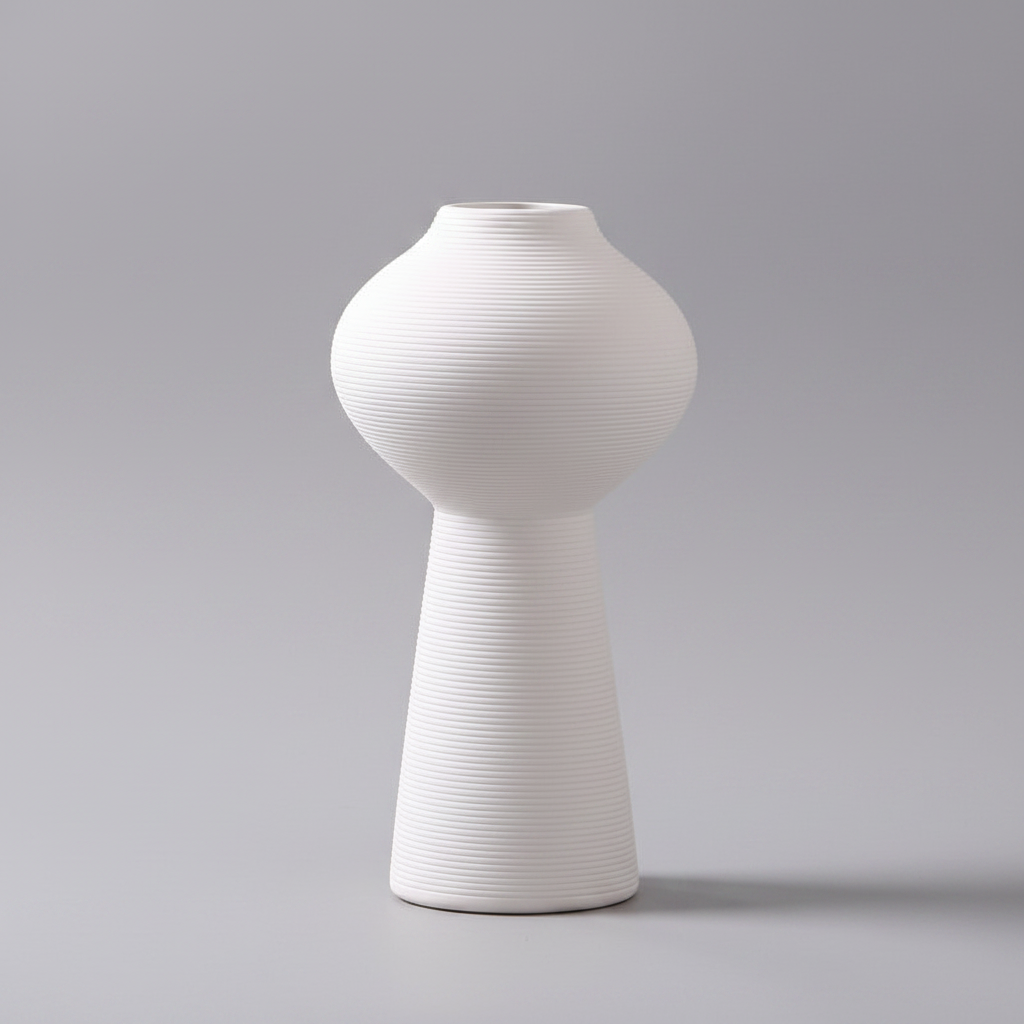 Ribbed Ceramic Vase | Japandi Sculptural Matte White Vessel, vases & vessels, front view, with calming Nordic simplicity