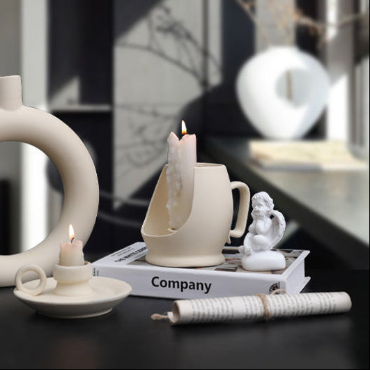 Frosted Ceramic Candle Holder | Japandi Sculptural Taper & Pillar Holder, candle holders, detail view, embracing wabi-sabi