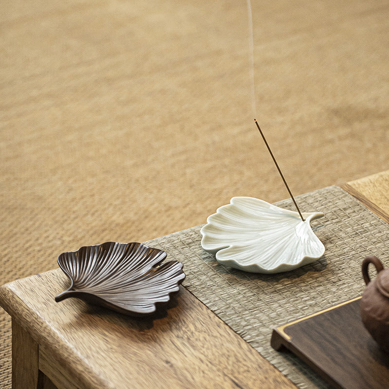 Ginkgo Leaf Ceramic Incense Tray | Japandi Ritual Home Fragrance, incense burners, crafted in a warm Japandi minimalist style