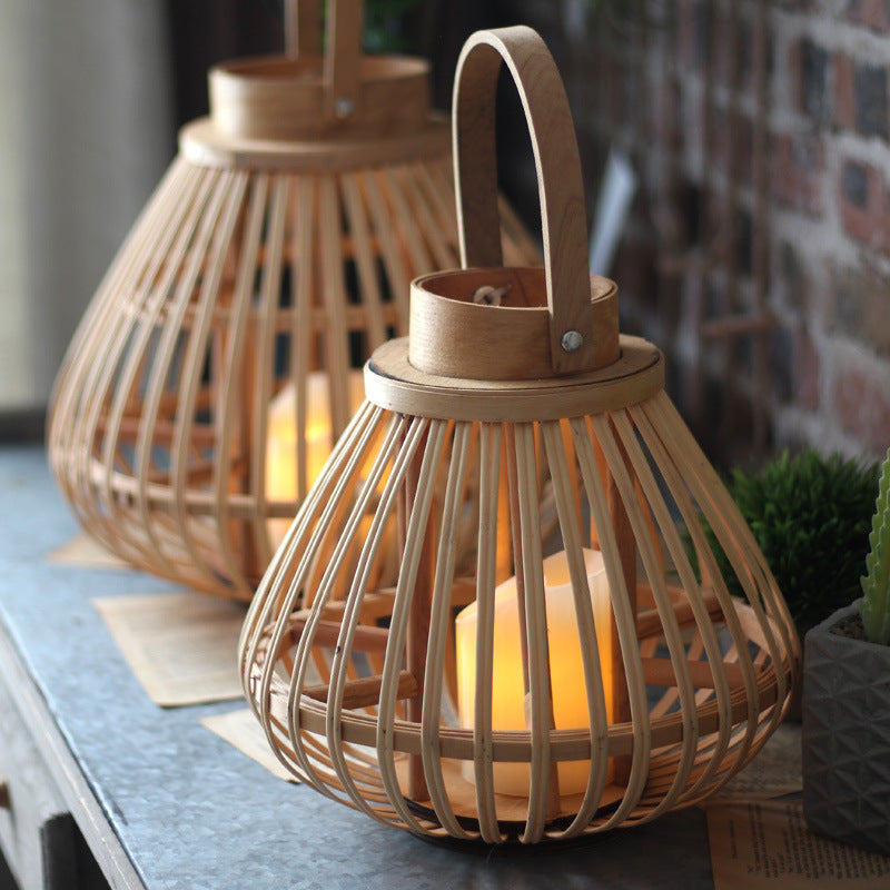 Handmade Bamboo Candle Lantern | Artisanal Japandi Woven Lantern, candle holders, in a styled setting, in soft neutral