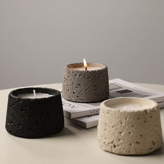 Textured Concrete Vessel Candle Holder | Wabi-Sabi Tea Light Cup, candle holders, crafted in a warm Japandi minimalist style