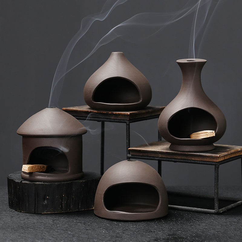 Zisha Clay Palo Santo Burner Set | Japandi Ritual Home Fragrance, incense burners, close-up detail, crafted in a warm