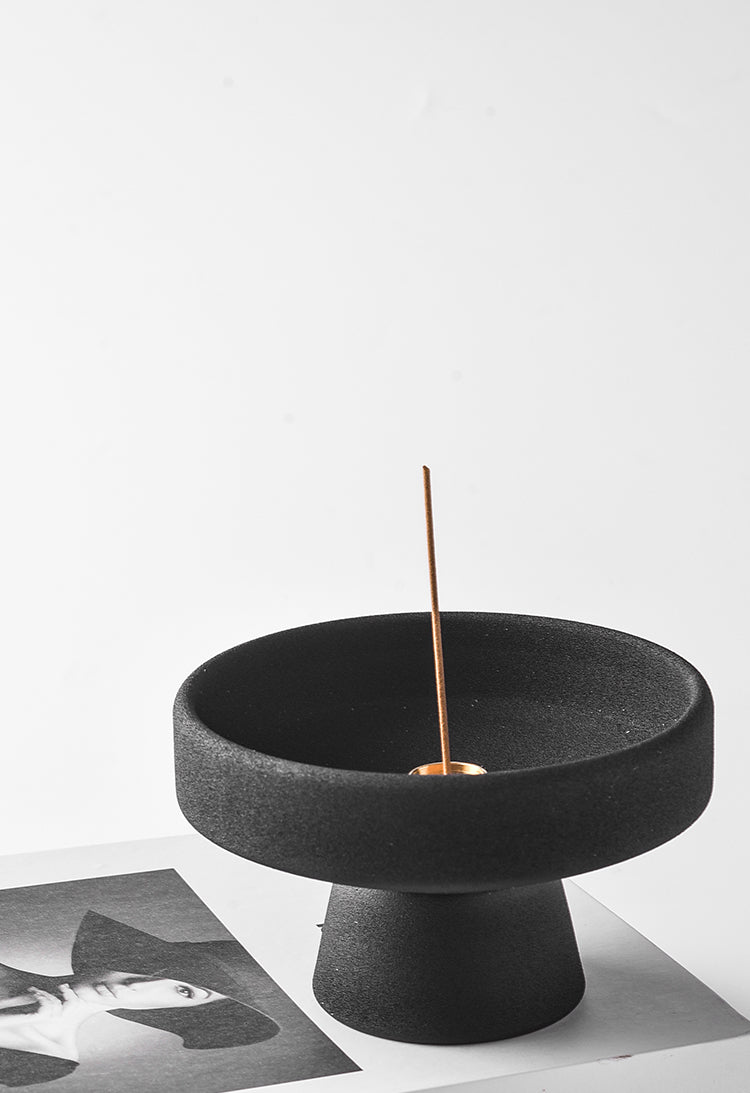 Pedestal Ceramic Incense Burner | Japandi Ritual Home Fragrance, incense burners, detail view, embracing wabi-sabi natural