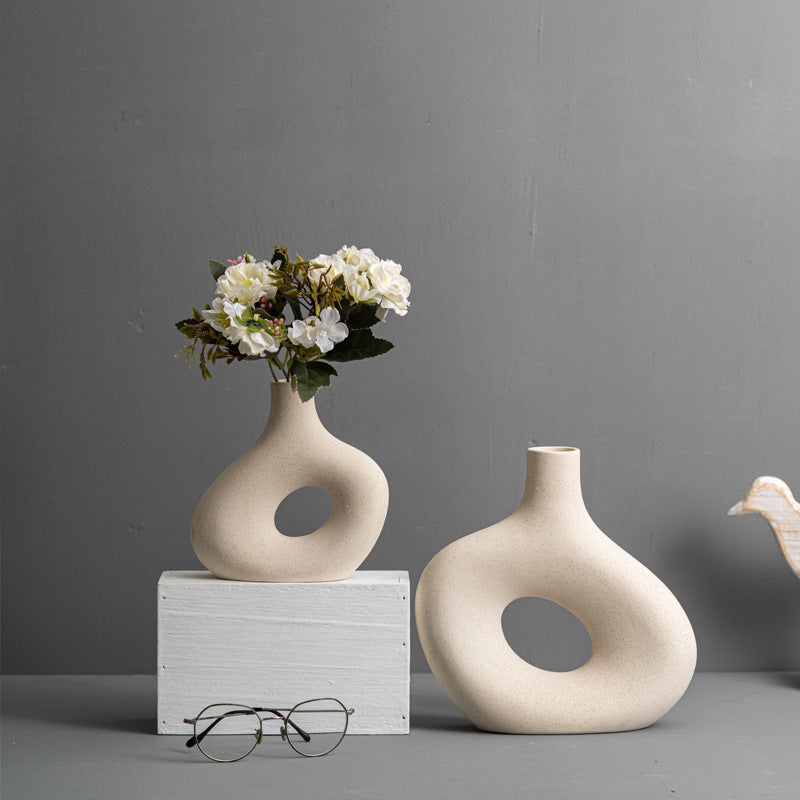 Hollow Ring Bottle Vase | Japandi Donut Ceramic, vases & vessels, front view, with calming Nordic simplicity