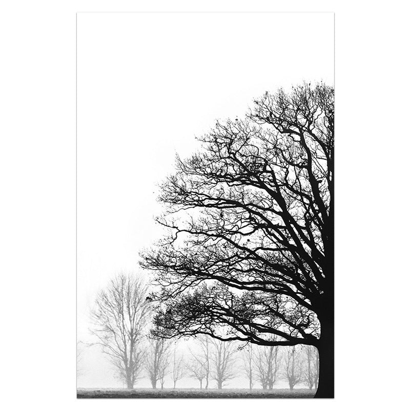 Winter Tree Diptych Canvas Print – Black & White Misty Forest Wall Art, detail view, embracing wabi-sabi natural imperfection