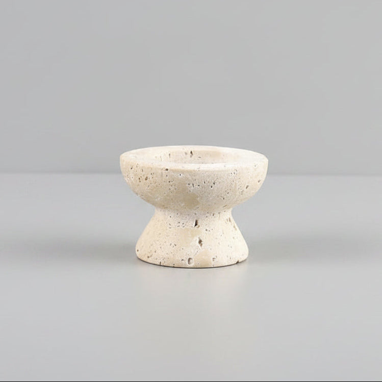 Travertine Stone Candle Holder | Japandi Natural Limestone Pillar Holder, candle holders, alternate angle, for a serene