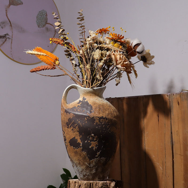 Rustic Mottled Stoneware Vessel | Wabi-Sabi Antique Ceramic Jug, vases & vessels, close-up detail, crafted in a warm Japandi