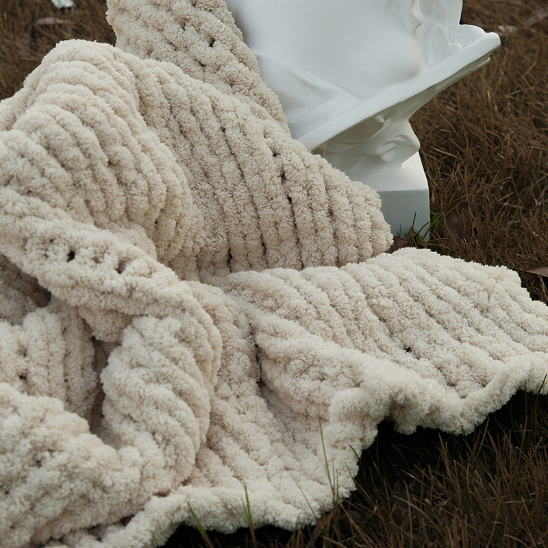 Chunky Knit Throw | Japandi Herringbone & Ribbed Sofa Blanket, blankets & throws, front view, with calming Nordic simplicity