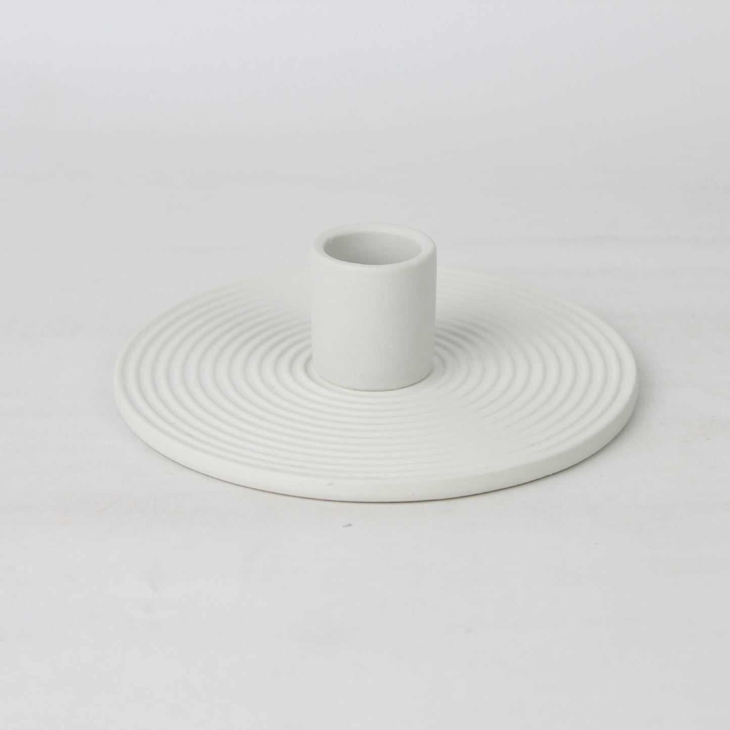 Ridged Ceramic Disc Taper Holder | Japandi Spiral Candle Holder, candle holders, alternate angle, for a serene modern home