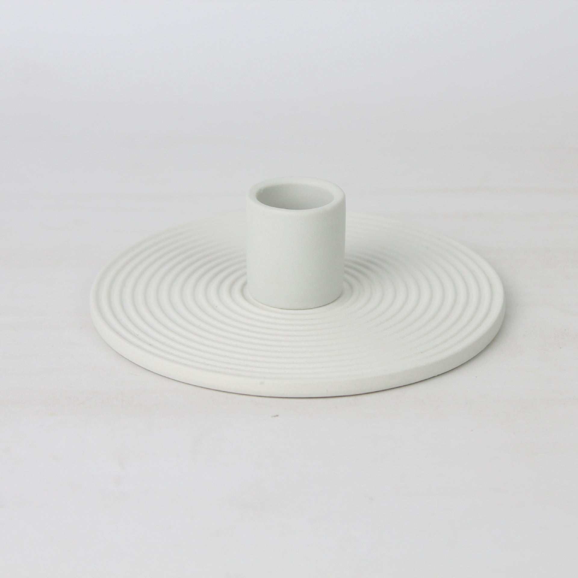 Ridged Ceramic Disc Taper Holder | Japandi Spiral Candle Holder, candle holders, alternate angle, for a serene modern home