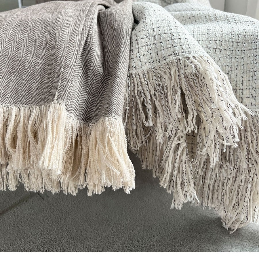 Wabi-Sabi Woven Throw & Bed Runner | Japandi Geometric Sofa Blanket, blankets & throws, detail view, embracing wabi-sabi
