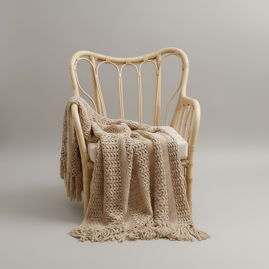 Chunky Cable Knit Chenille Throw | Japandi Tassel Sofa Blanket, blankets & throws, crafted in a warm Japandi minimalist style