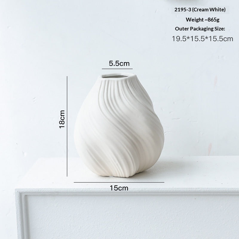 Swirl Carved Ceramic Vase | Japandi Twisted Form, vases & vessels, alternate angle, for a serene modern home
