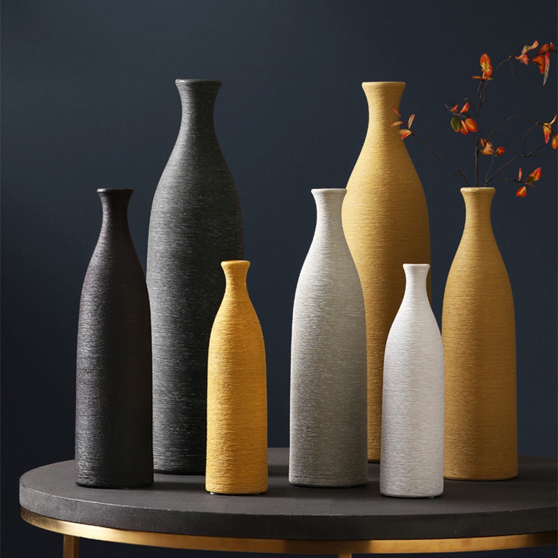 Scratched Ceramic Bottle Vase | Japandi Textured Matte, vases & vessels, front view, with calming Nordic simplicity