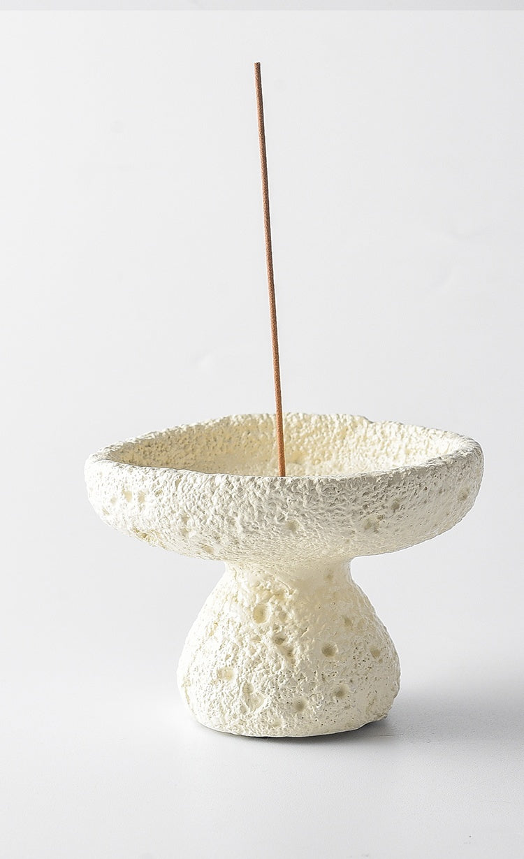 Moon Stone Cement Incense Burner | Japandi Ritual Home Fragrance, incense burners, front view, with calming Nordic simplicity