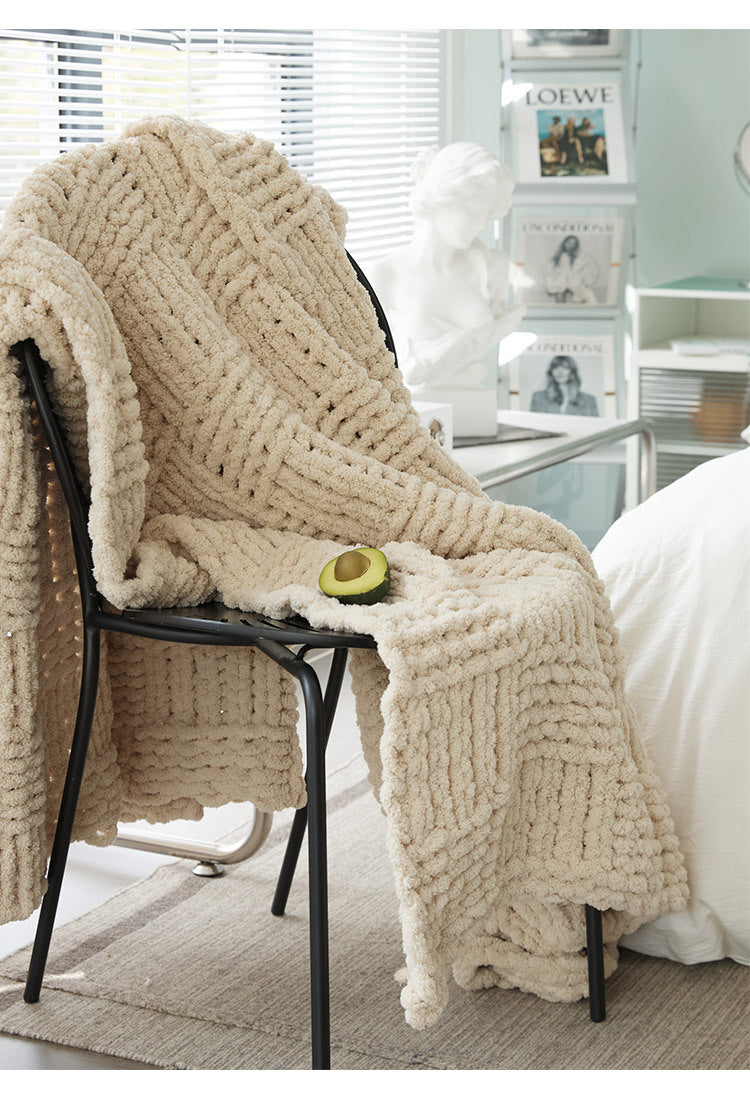 Chunky Knit Throw | Japandi Herringbone & Ribbed Sofa Blanket, blankets & throws, crafted in a warm Japandi minimalist style