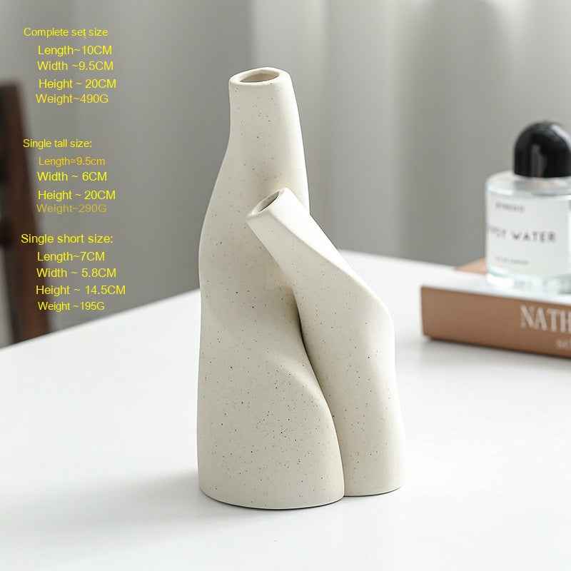 Dual Bud Vase | Japandi Interlocking Ceramic Set, vases & vessels, in a styled setting, in soft neutral organic tones