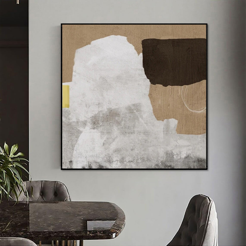 Square Handmade Abstract Oil Painting – Wabi-Sabi Neutral Impasto Canvas, wall art, alternate angle, for a serene modern home