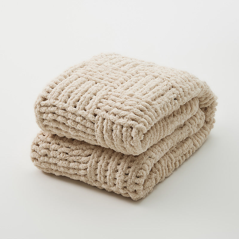 Chunky Knit Throw | Japandi Herringbone & Ribbed Sofa Blanket, blankets & throws, front view, with calming Nordic simplicity