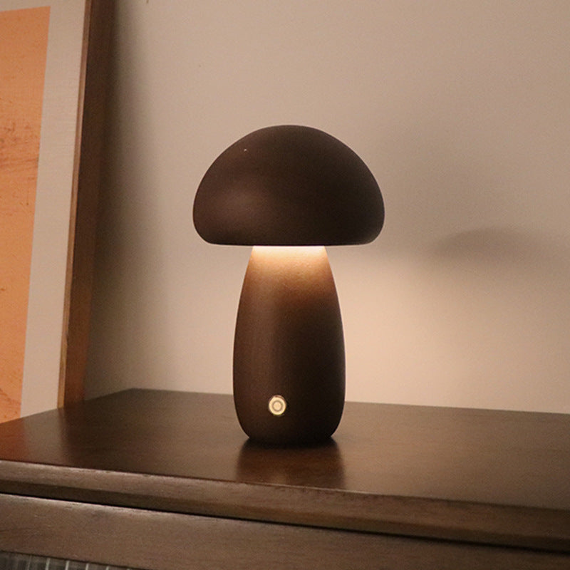 Wooden Mushroom LED Night Light with Touch Switch, night lights, front view, with calming Nordic simplicity