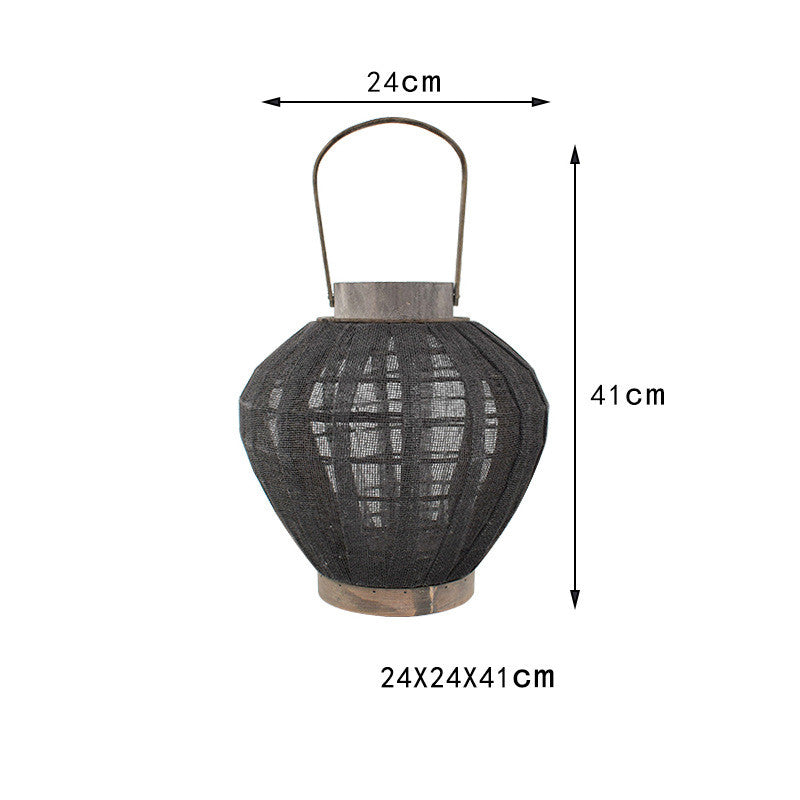 Woven Linen Lantern Candle Holder | Japandi Bamboo Floor Lantern, candle holders, close-up detail, crafted in a warm Japandi