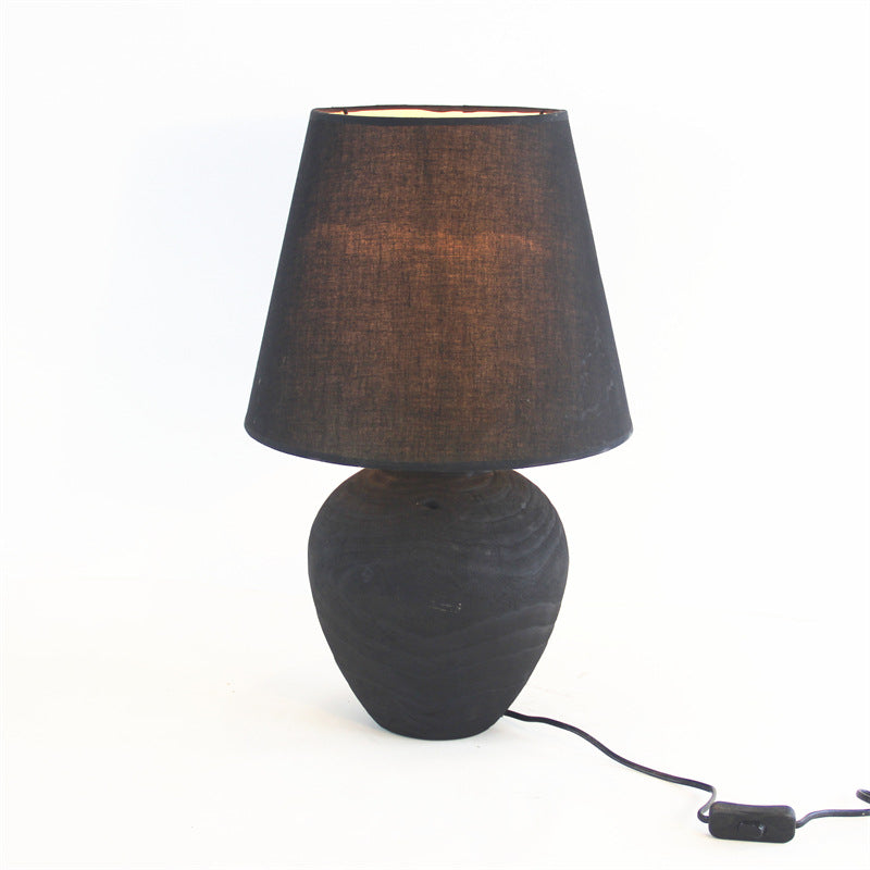 Matte Black Urn Table Lamp – Wabi-Sabi Linen Shade Bedside Light, night lights, crafted in a warm Japandi minimalist style
