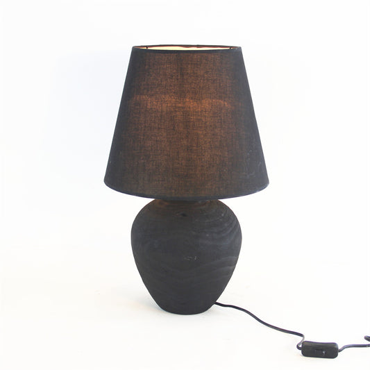 Matte Black Urn Table Lamp – Wabi-Sabi Linen Shade Bedside Light, night lights, crafted in a warm Japandi minimalist style