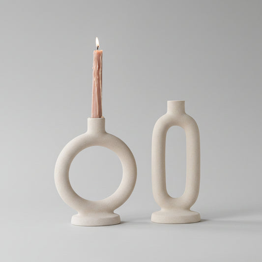 Open Ring Ceramic Taper Holder | Japandi Sculptural Candle Holder, candle holders, crafted in a warm Japandi minimalist style