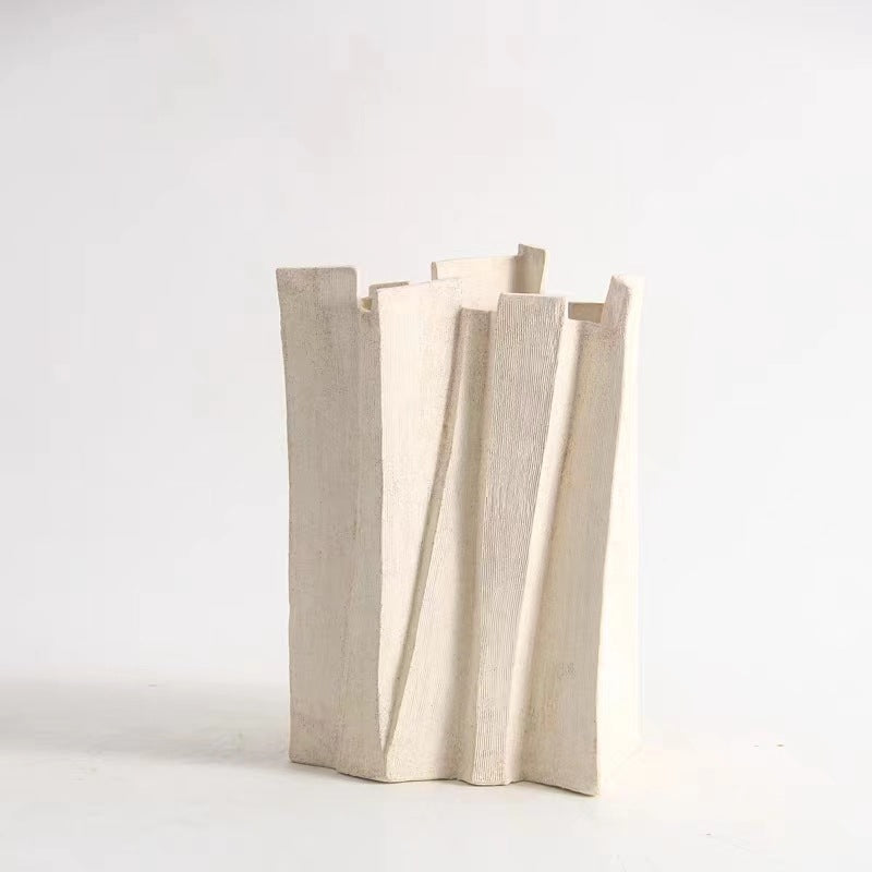 Folded Pleat Ceramic Vase | Japandi Sculptural Statement Piece, vases & vessels, detail view, embracing wabi-sabi natural