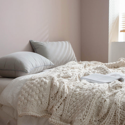 Chunky Hand-Woven Knit Throw | Japandi Bobble Weave Sofa & Bed Blanket, blankets & throws, crafted in a warm Japandi