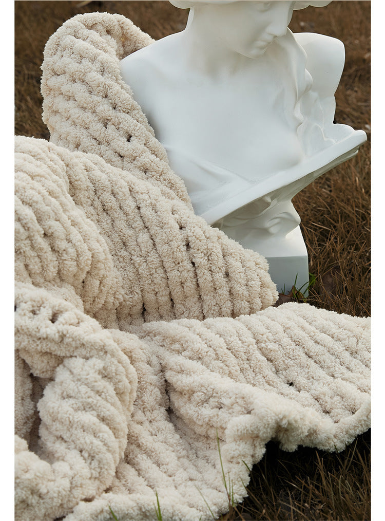 Chunky Knit Throw | Japandi Herringbone & Ribbed Sofa Blanket, blankets & throws, detail view, embracing wabi-sabi natural
