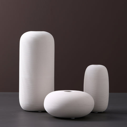 Ribbed Ceramic Vase | Japandi Sculptural Matte White Vessel, vases & vessels, crafted in a warm Japandi minimalist style