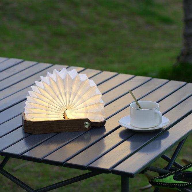 Foldable Wooden Lantern Lamp – Portable Rechargeable Accordion Light, night lights, in a styled setting, in soft neutral