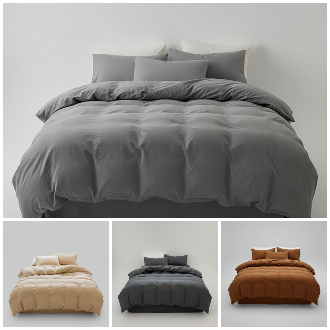 Washed Cotton Duvet Cover Set | Japandi Solid Colour Bedding, bedding sets, crafted in a warm Japandi minimalist style