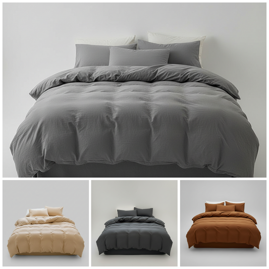 Washed Cotton Duvet Cover Set | Japandi Solid Colour Bedding, bedding sets, crafted in a warm Japandi minimalist style