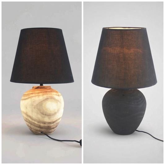 Matte Black Urn Table Lamp – Wabi-Sabi Linen Shade Bedside Light, night lights, crafted in a warm Japandi minimalist style