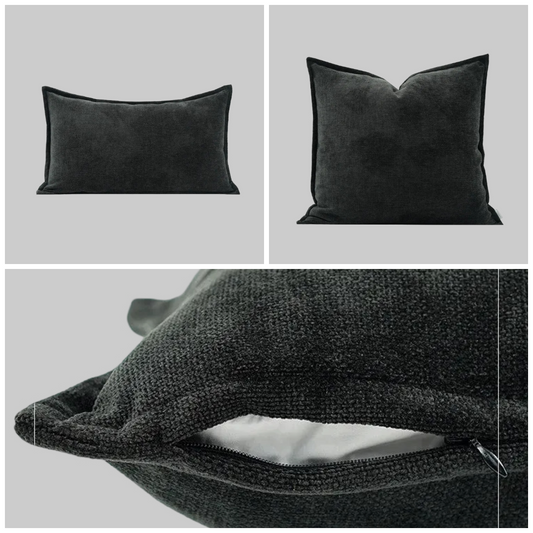 Double-Sided Wabi Black Chenille Cushion | Japandi Wabi-Sabi Style, cushions & inserts, crafted in a warm Japandi minimalist