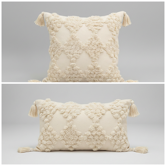 Cotton Canvas Tufted Tassel Cushion | Japandi Nordic Style, cushions & inserts, crafted in a warm Japandi minimalist style