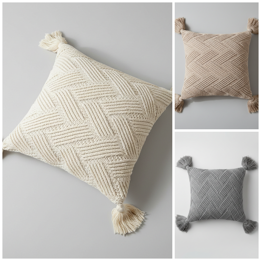 Tufted Chevron & Corner Tassel Cushion Cover | Boho Nordic Style, cushions & inserts, crafted in a warm Japandi minimalist