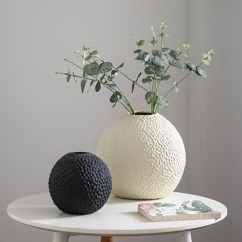 Honeycomb Sphere Ceramic Vase | Japandi Sculptural Globe, vases & vessels, detail view, embracing wabi-sabi natural