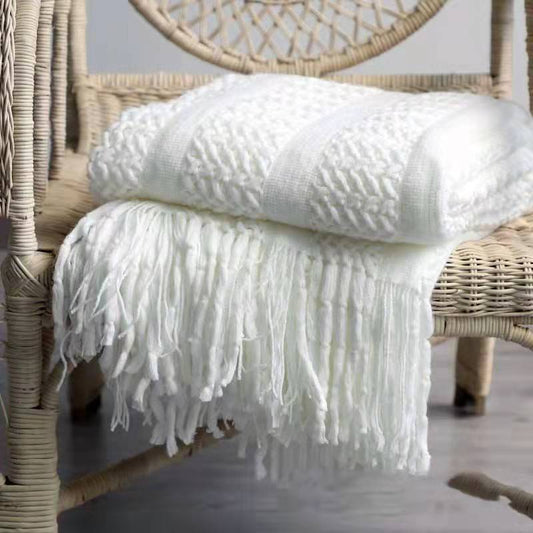 Chunky Cable Knit Chenille Throw | Japandi Tassel Sofa Blanket, blankets & throws, crafted in a warm Japandi minimalist style